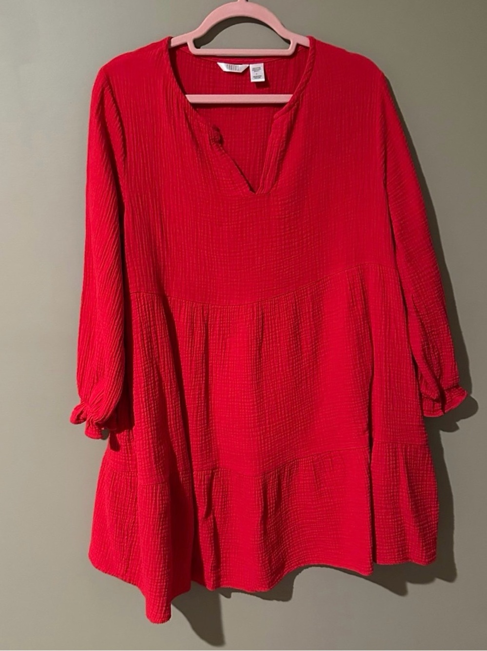 Textured Red V-Neck Women's Dress